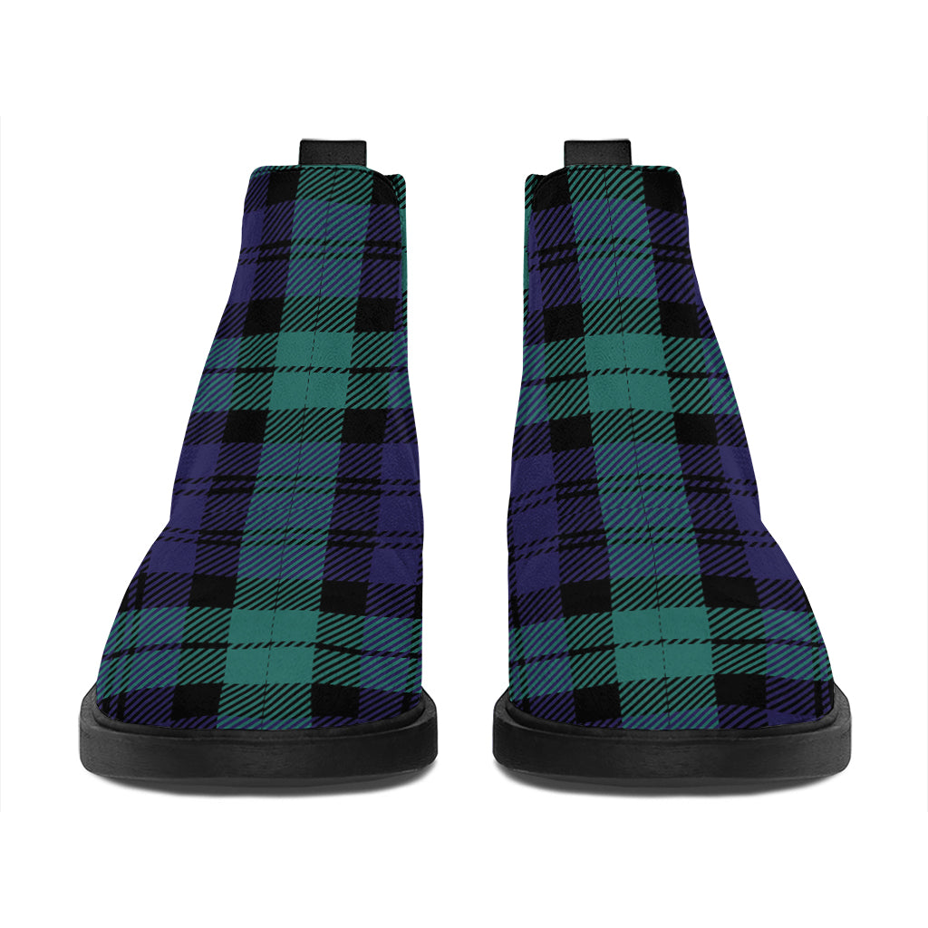 Black Watch Scottish Tartan Print Flat Ankle Boots