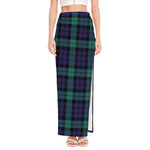 Black Watch Scottish Tartan Print High Slit Maxi Skirt