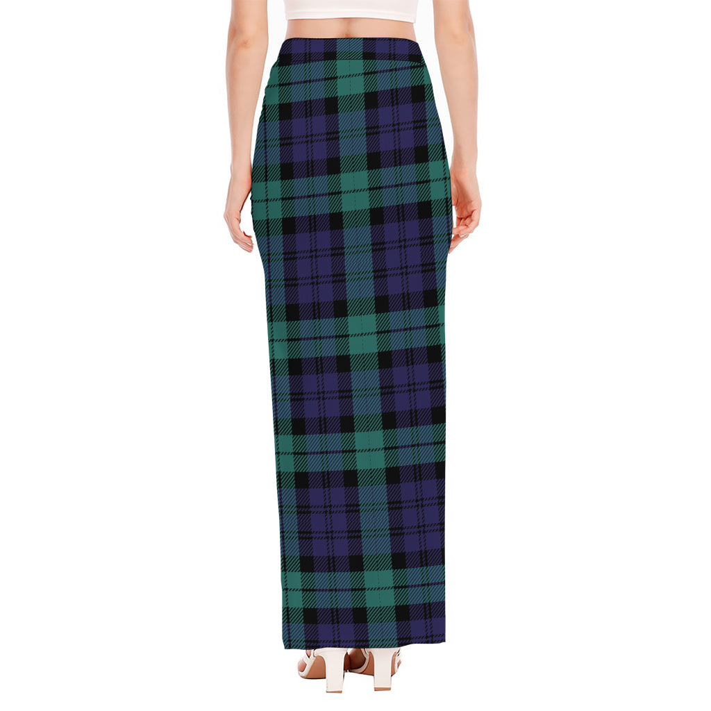 Black Watch Scottish Tartan Print High Slit Maxi Skirt