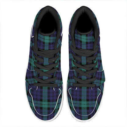 Black Watch Scottish Tartan Print High Top Leather Sneakers
