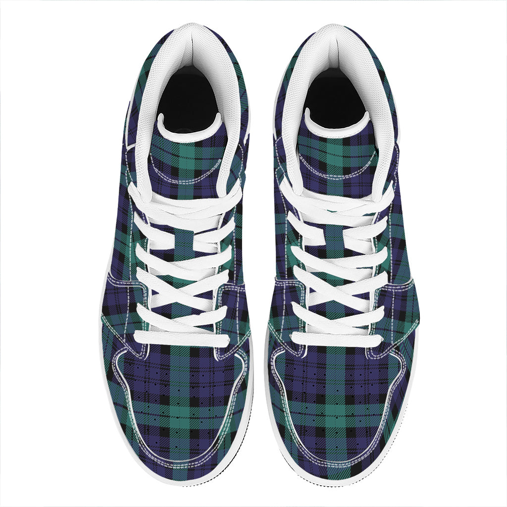 Black Watch Scottish Tartan Print High Top Leather Sneakers