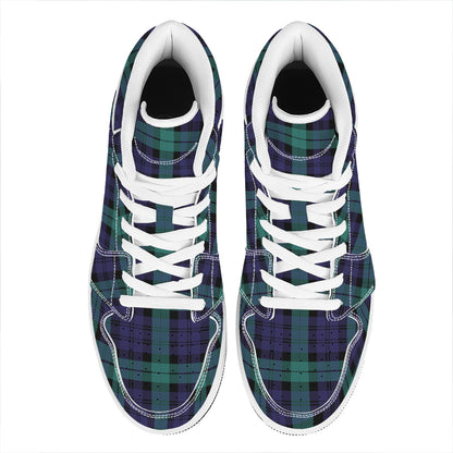 Black Watch Scottish Tartan Print High Top Leather Sneakers
