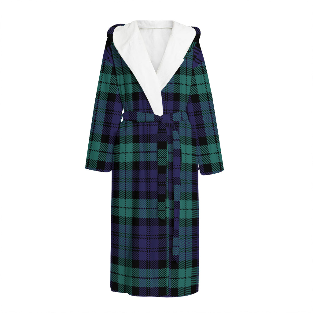 Black Watch Scottish Tartan Print Hooded Bathrobe