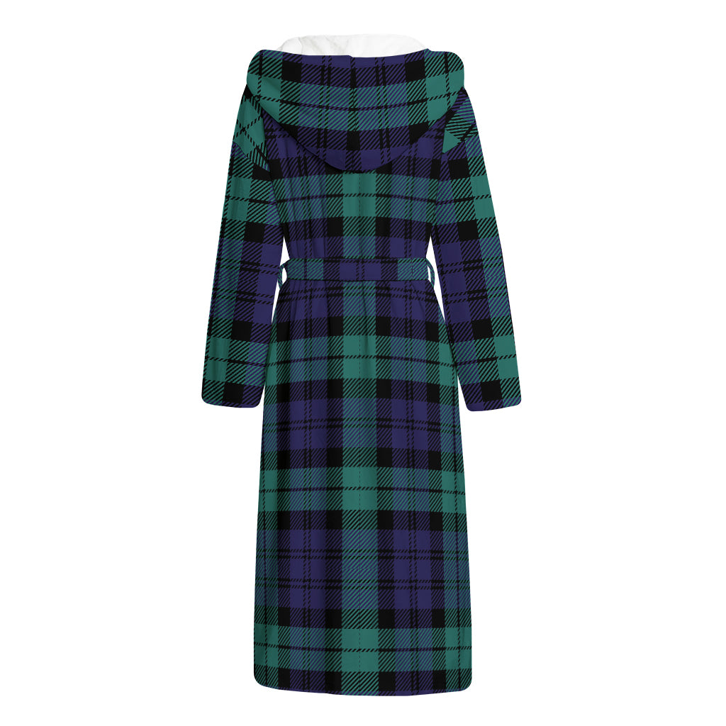 Black Watch Scottish Tartan Print Hooded Bathrobe