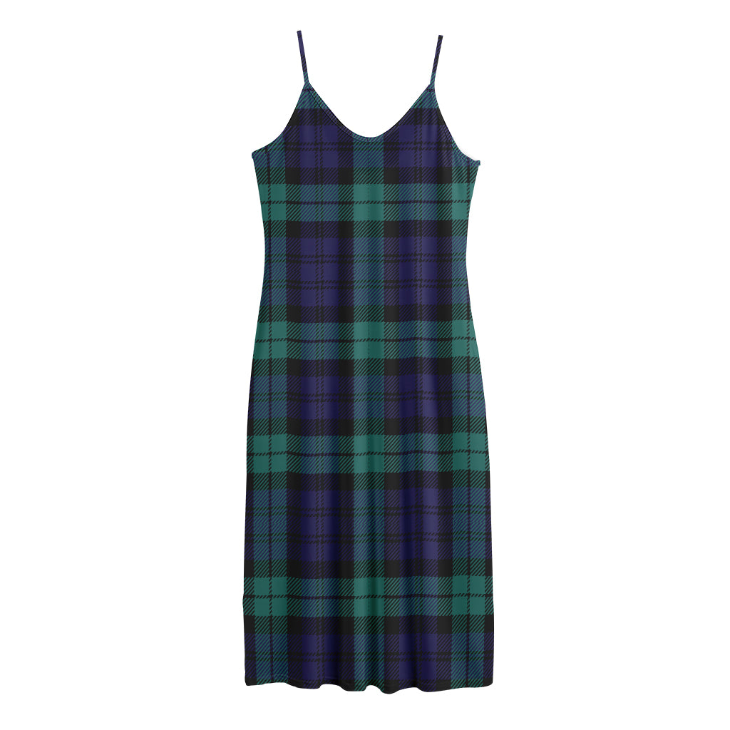 Black Watch Scottish Tartan Print Jersey Midi Cami Dress