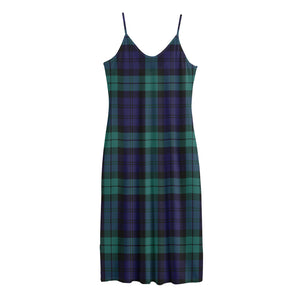 Black Watch Scottish Tartan Print Jersey Midi Cami Dress