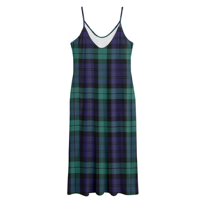 Black Watch Scottish Tartan Print Jersey Midi Cami Dress