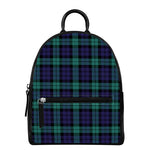 Black Watch Scottish Tartan Print Leather Backpack