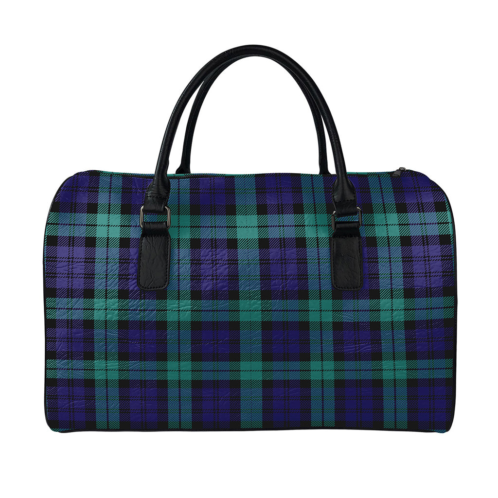 Black Watch Scottish Tartan Print Leather Duffle Bag