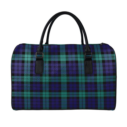 Black Watch Scottish Tartan Print Leather Duffle Bag