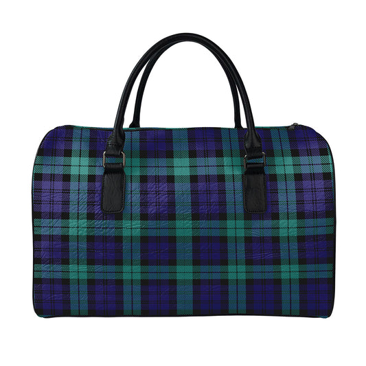 Black Watch Scottish Tartan Print Leather Duffle Bag
