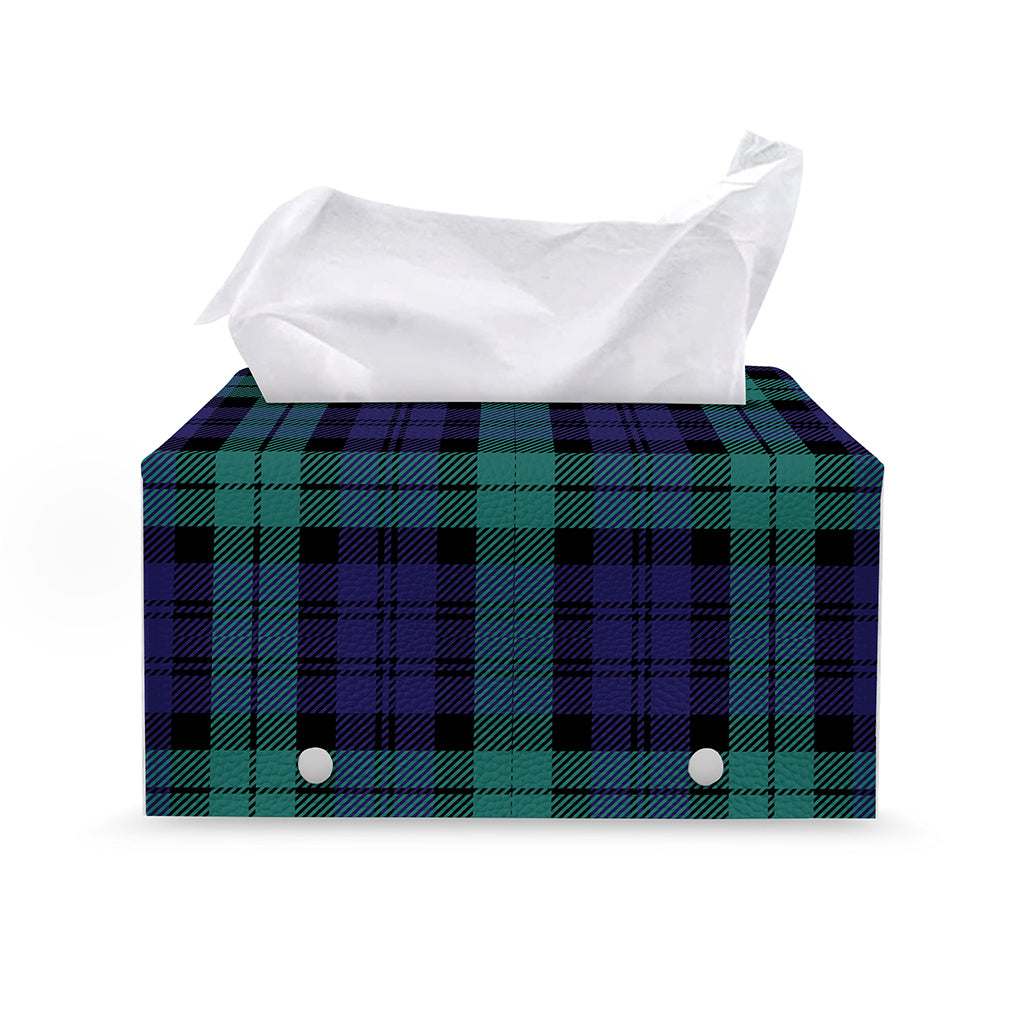 Black Watch Scottish Tartan Print Leather Tissue Box Cover