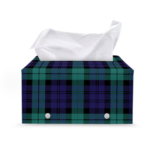 Black Watch Scottish Tartan Print Leather Tissue Box Cover