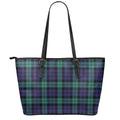 Black Watch Scottish Tartan Print Leather Tote Bag With Zipper