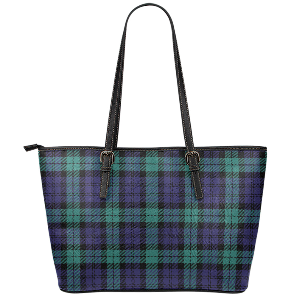 Black Watch Scottish Tartan Print Leather Tote Bag