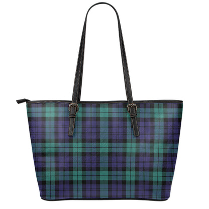 Black Watch Scottish Tartan Print Leather Tote Bag