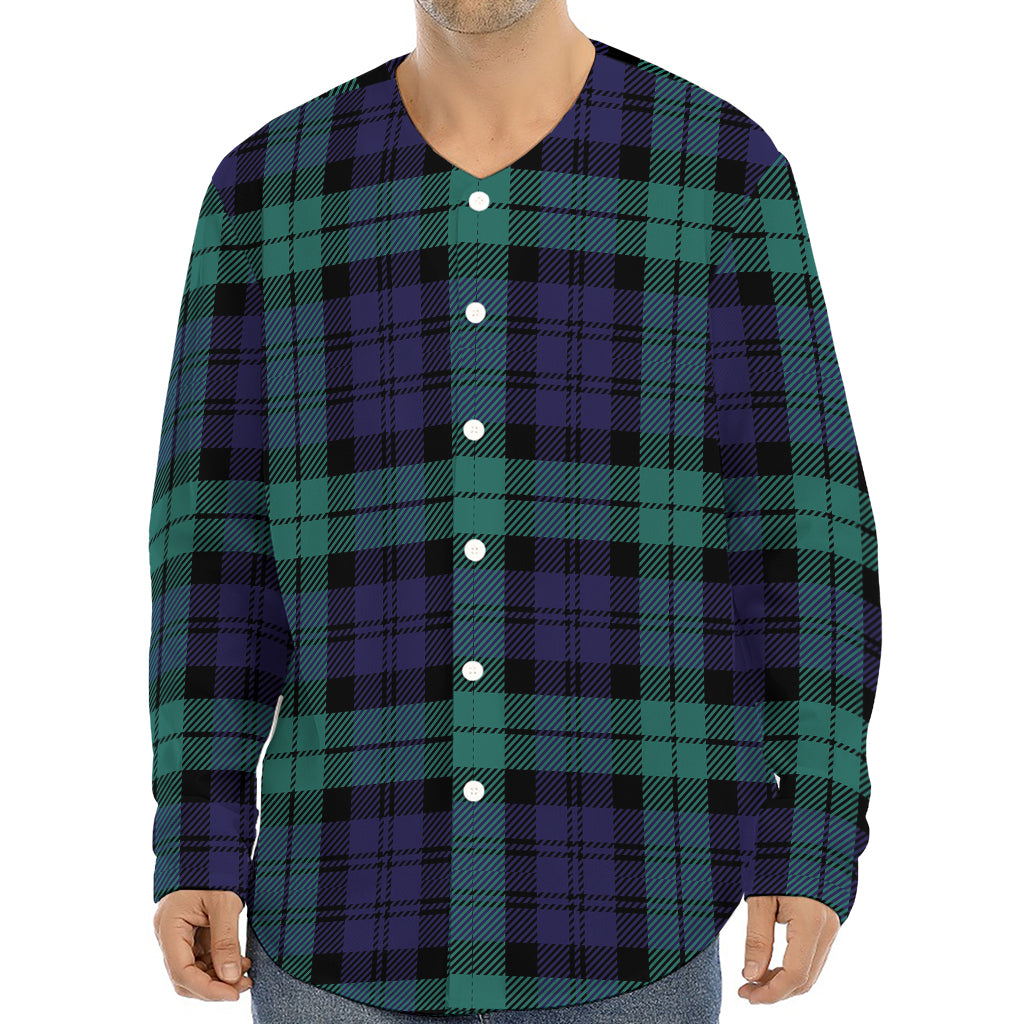 Black Watch Scottish Tartan Print Long Sleeve Baseball Jersey