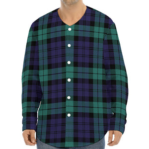 Black Watch Scottish Tartan Print Long Sleeve Baseball Jersey