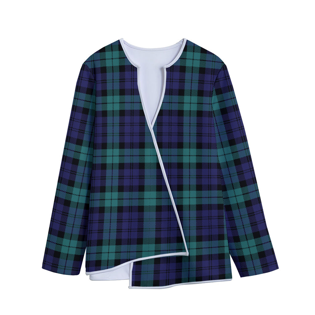 Black Watch Scottish Tartan Print Long Sleeve Short Coat