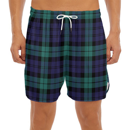 Black Watch Scottish Tartan Print Men's Split Running Shorts