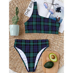 Black Watch Scottish Tartan Print One Shoulder Bikini Top