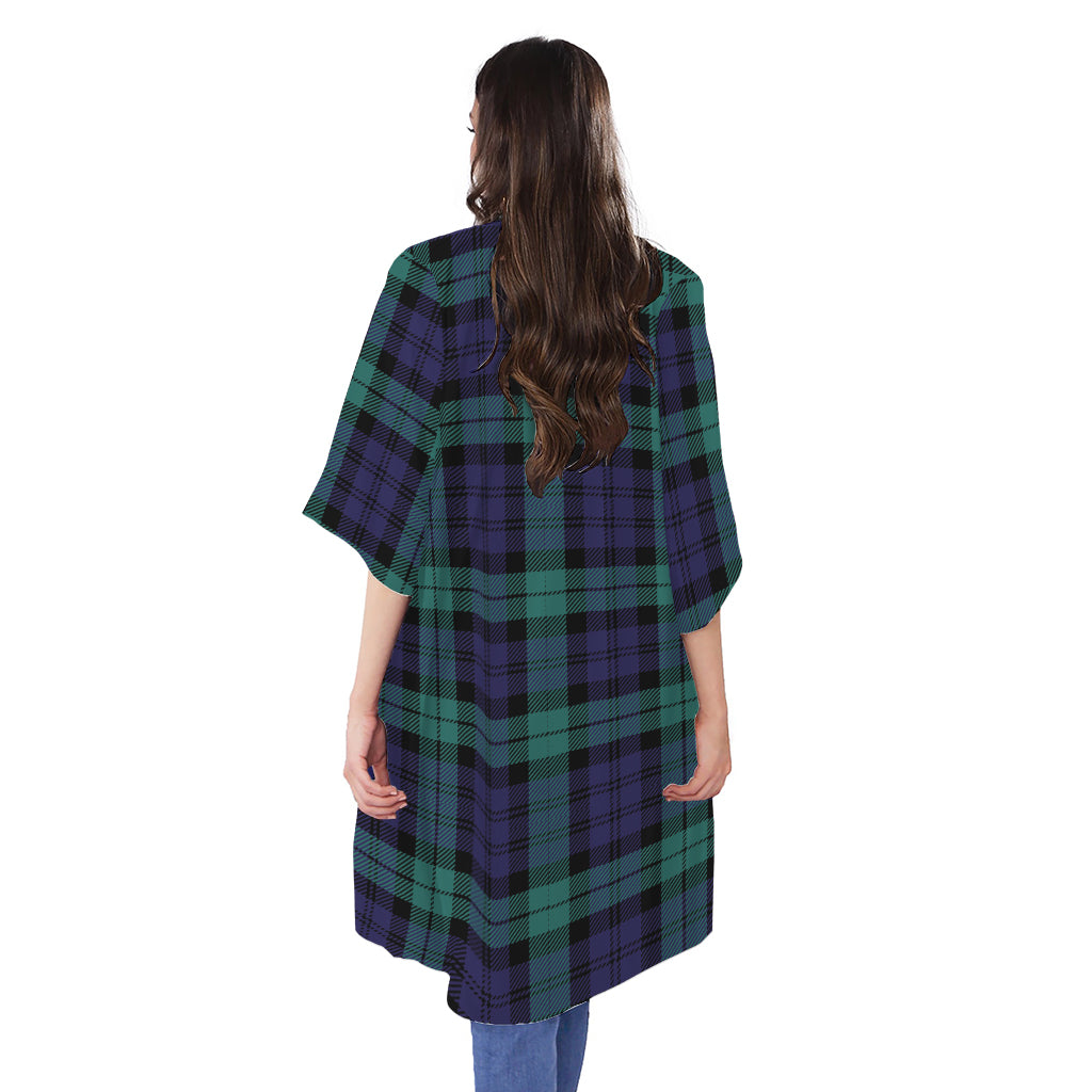 Black Watch Scottish Tartan Print Open Front Beach Cover Up