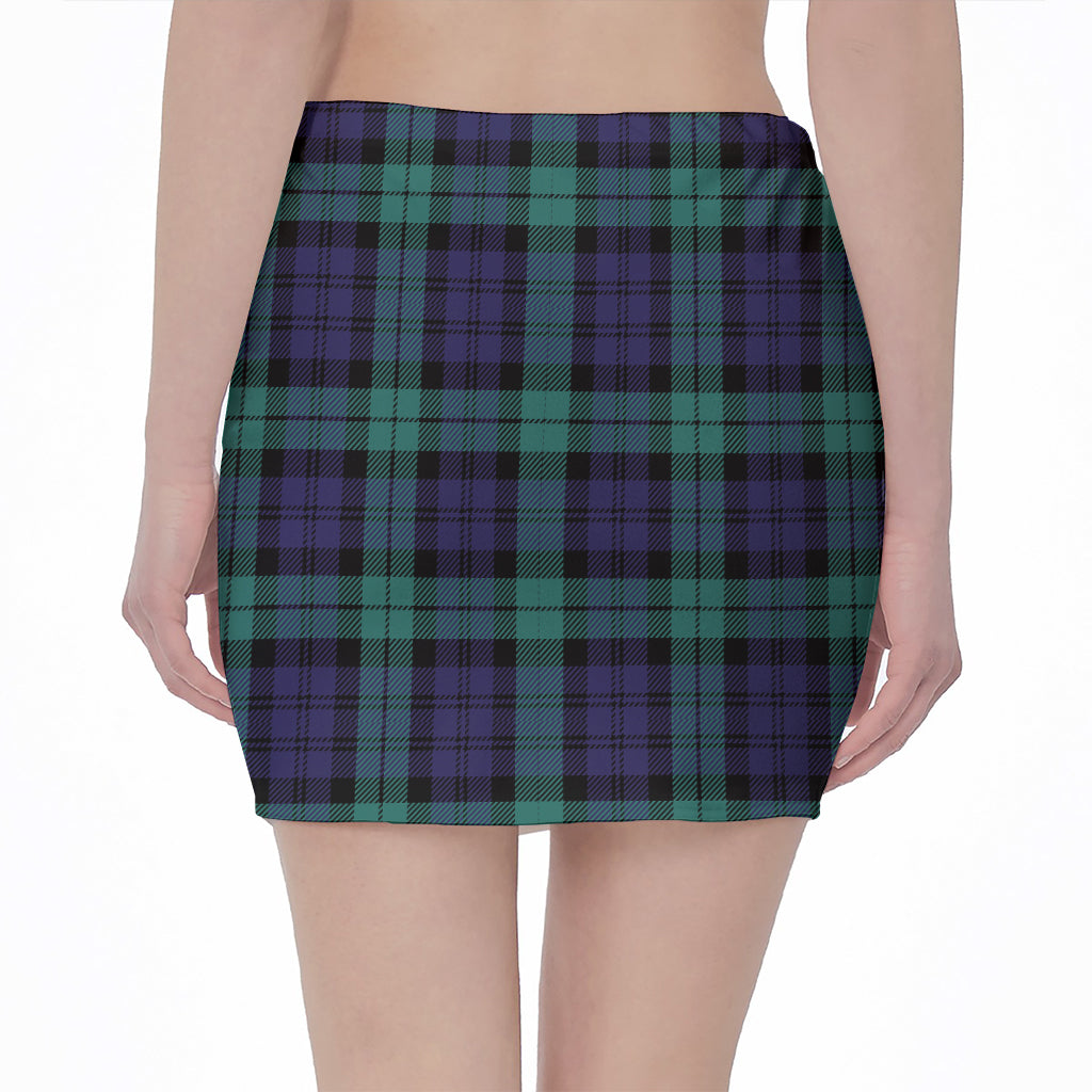 Black Watch Scottish Tartan Print Pencil Mini Skirt