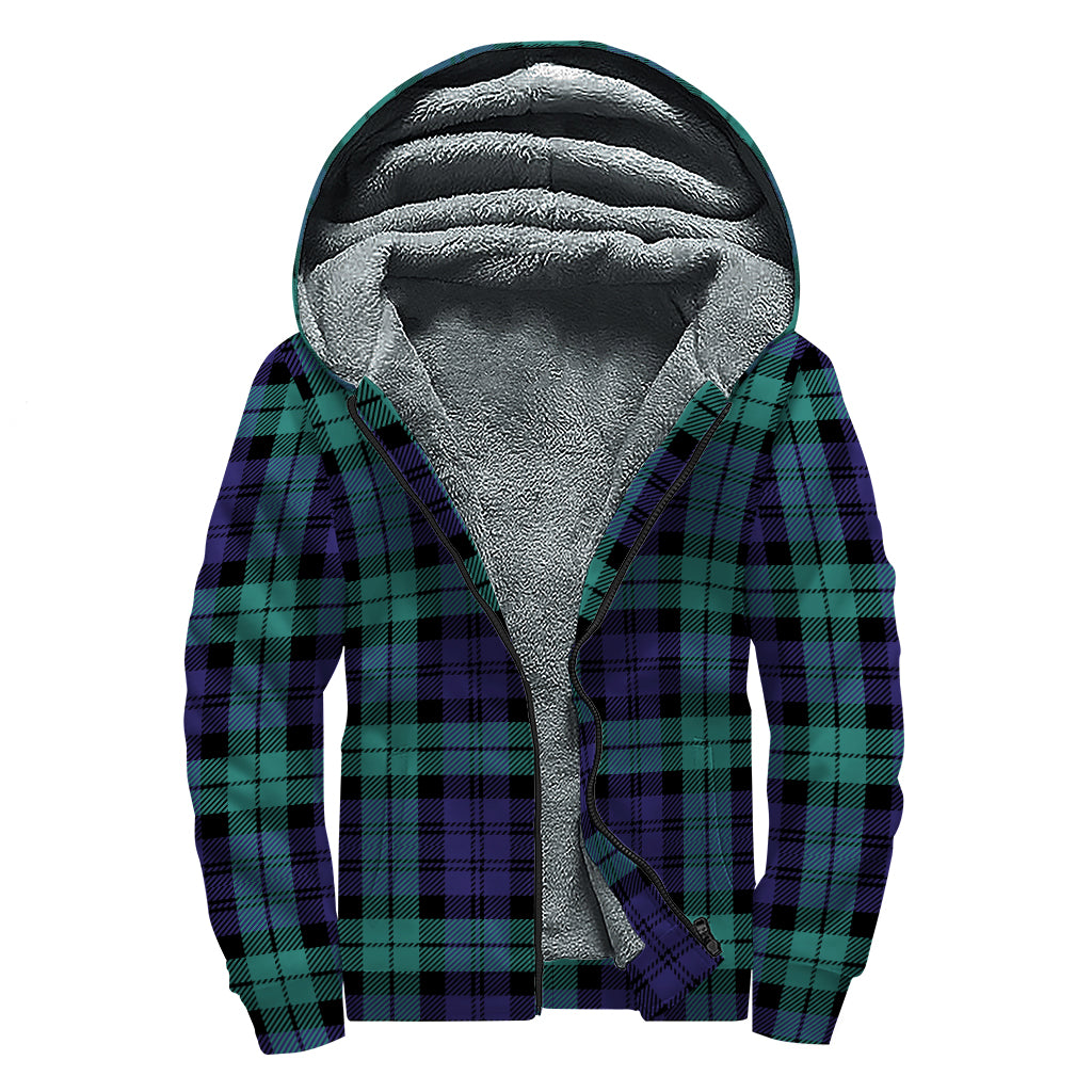 Black Watch Scottish Tartan Print Sherpa Lined Zip Up Hoodie