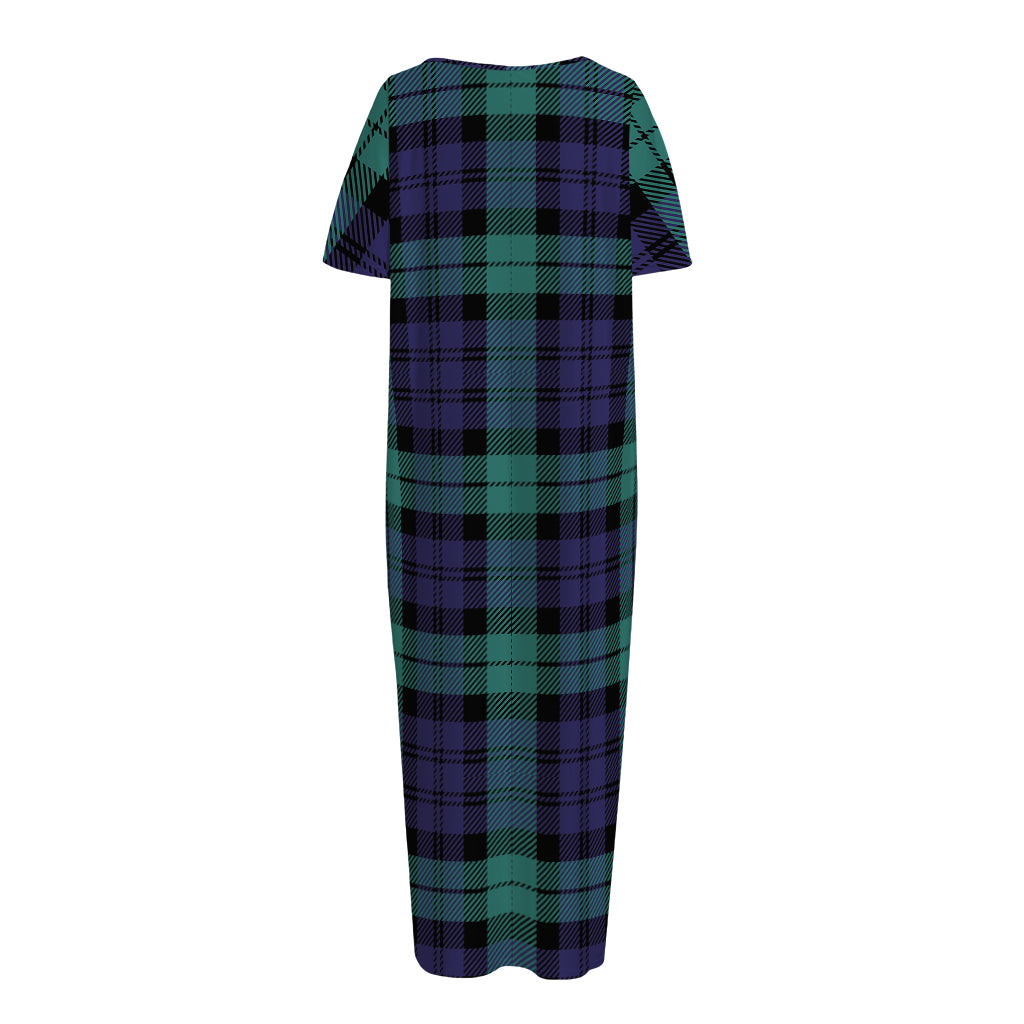 Black Watch Scottish Tartan Print Short Sleeve Long Nightdress