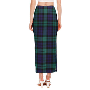 Black Watch Scottish Tartan Print Side Slit Maxi Skirt