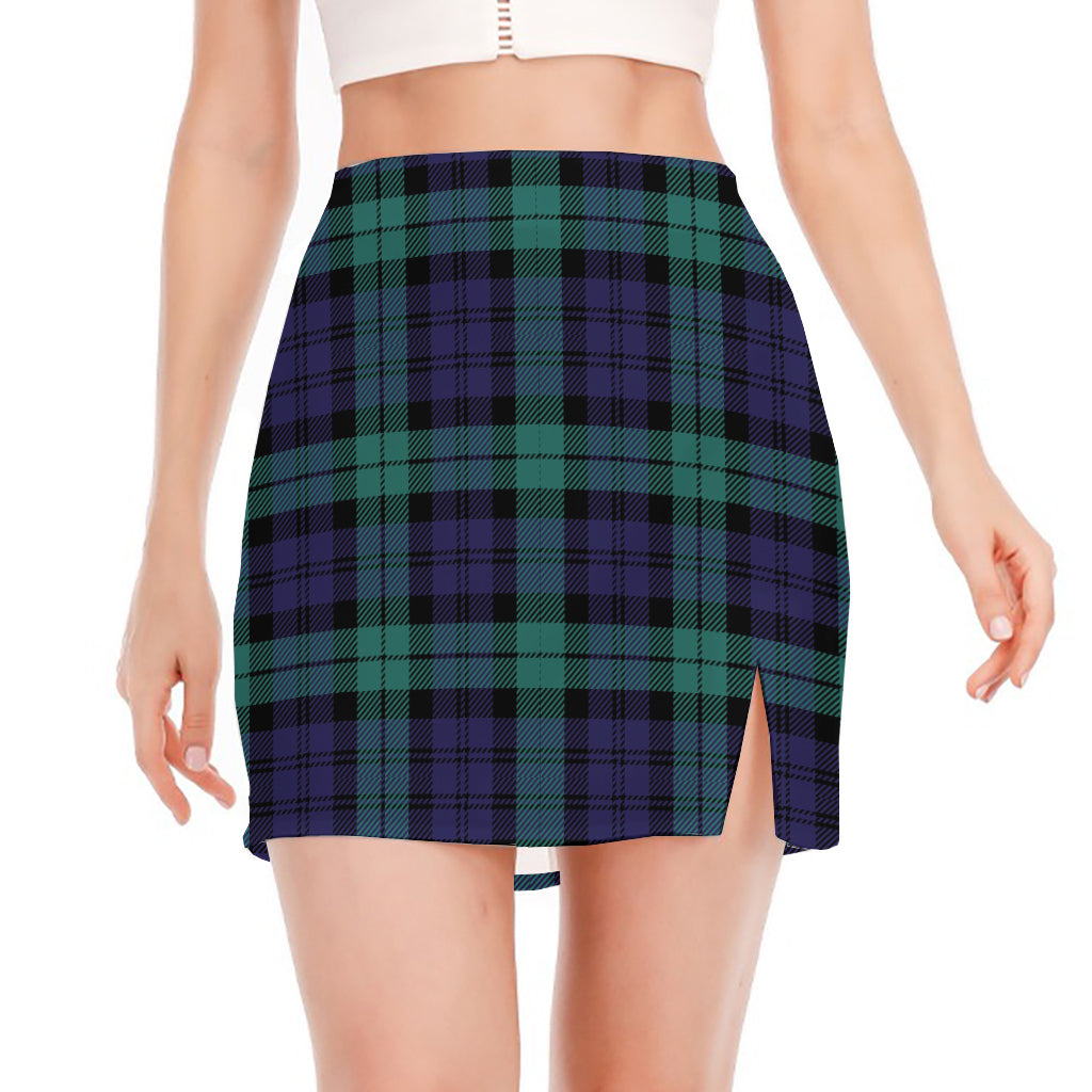 Black Watch Scottish Tartan Print Side Slit Mini Skirt