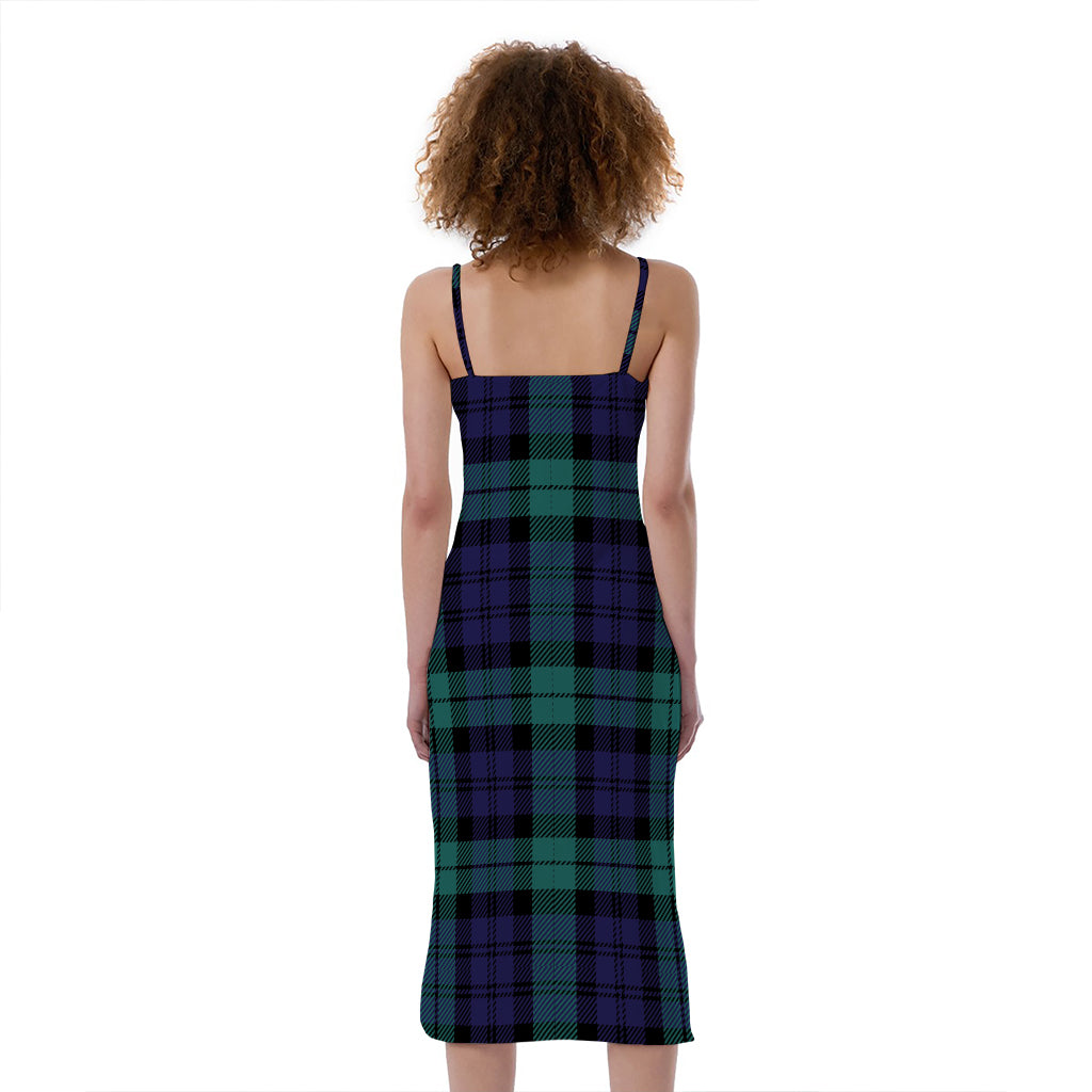 Black Watch Scottish Tartan Print Slim Fit Midi Cami Dress