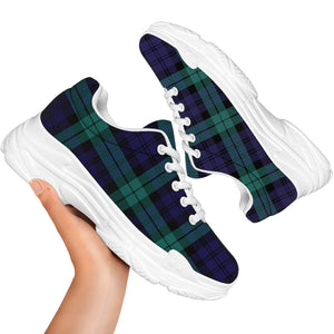 Black Watch Scottish Tartan Print White Chunky Shoes