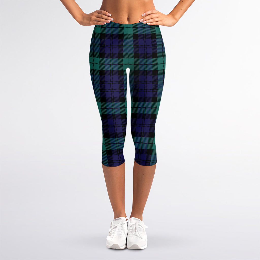 Black Watch Scottish Tartan Print Women's Capri Leggings