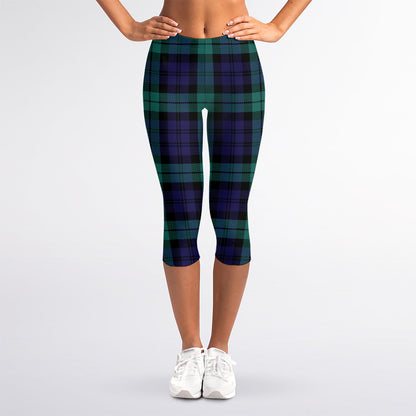 Black Watch Scottish Tartan Print Women's Capri Leggings