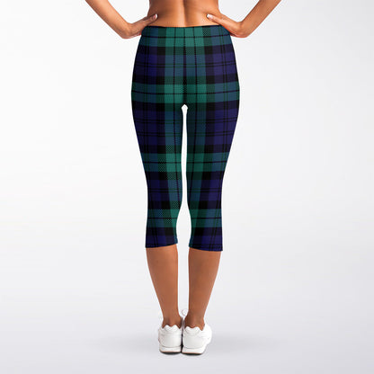 Black Watch Scottish Tartan Print Women's Capri Leggings