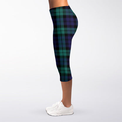 Black Watch Scottish Tartan Print Women's Capri Leggings