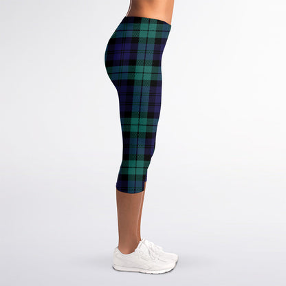 Black Watch Scottish Tartan Print Women's Capri Leggings