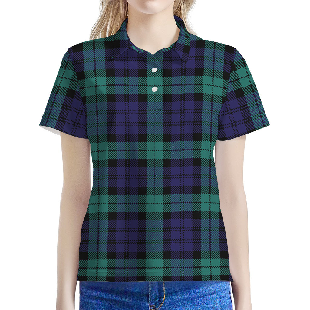 Black Watch Scottish Tartan Print Women's Polo Shirt