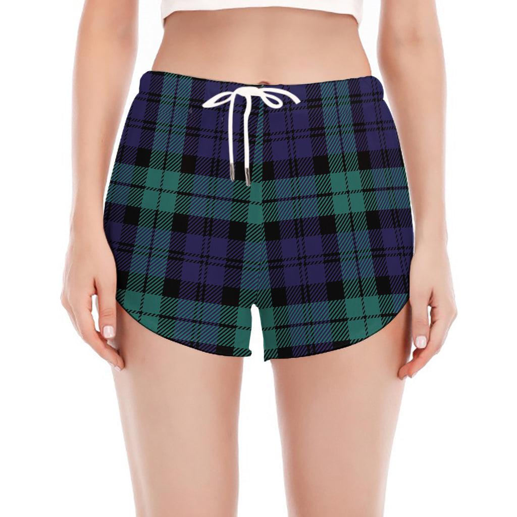 Black Watch Scottish Tartan Print Women's Split Running Shorts