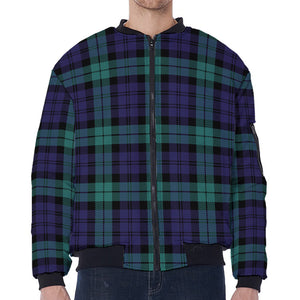 Black Watch Scottish Tartan Print Zip Sleeve Bomber Jacket