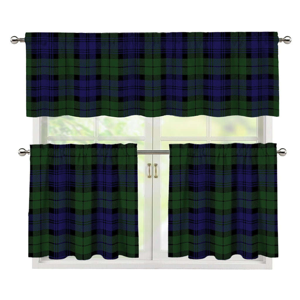 Black Watch Tartan Pattern Print 3 Piece Kitchen Curtains