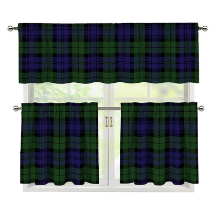 Black Watch Tartan Pattern Print 3 Piece Kitchen Curtains