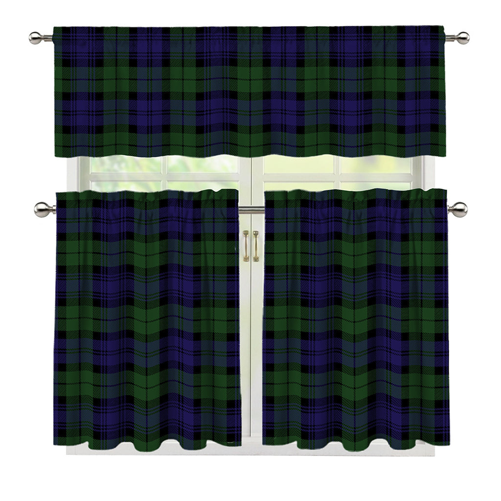 Black Watch Tartan Pattern Print 3 Piece Kitchen Curtains