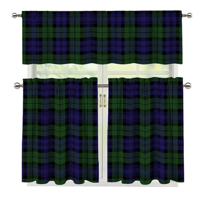 Black Watch Tartan Pattern Print 3 Piece Kitchen Curtains