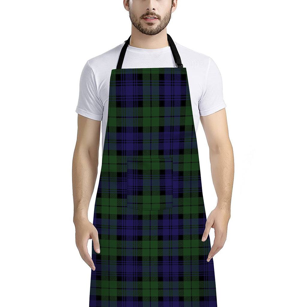 Black Watch Tartan Pattern Print Bib Apron With Pocket