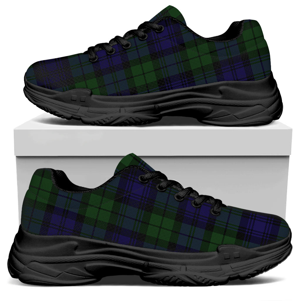 Black Watch Tartan Pattern Print Black Chunky Shoes