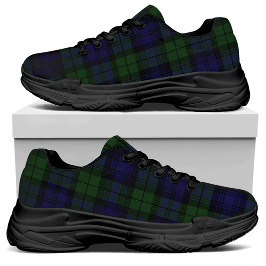 Black Watch Tartan Pattern Print Black Chunky Shoes