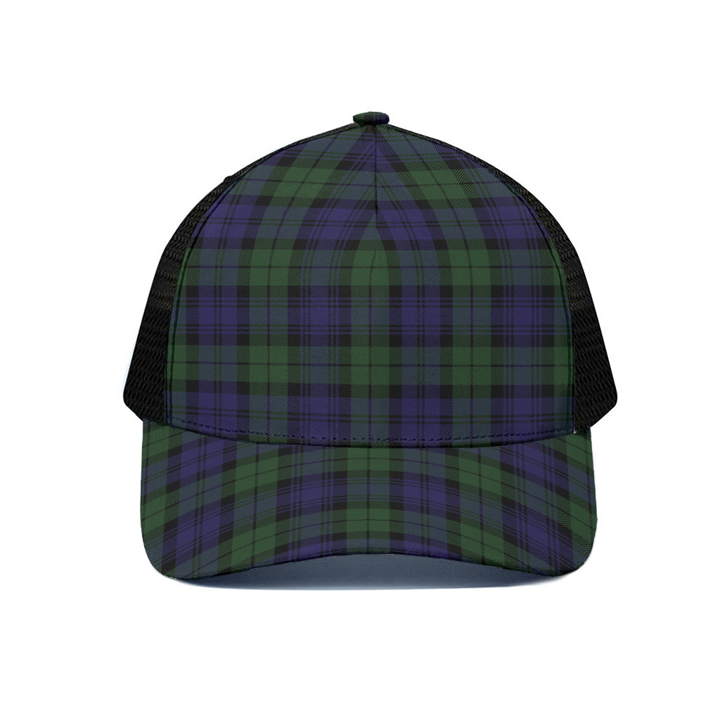 Black Watch Tartan Pattern Print Black Mesh Trucker Cap