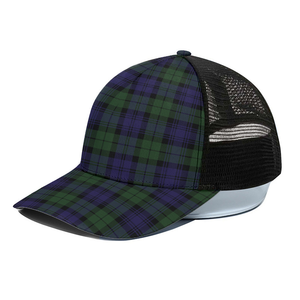 Black Watch Tartan Pattern Print Black Mesh Trucker Cap